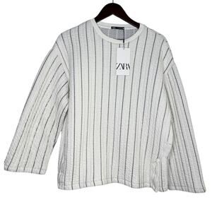 NWT Zara Boxy Oversized Striped Soft Quilted Long Sleeve Sweater  M White Black